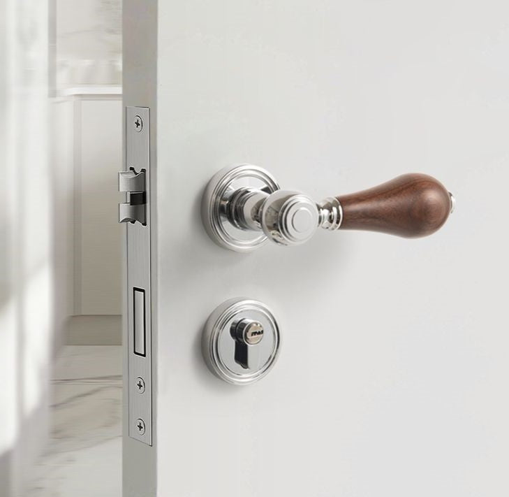 French Retro Bedroom Door Lock Walnut Silent Handle
