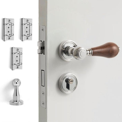 French Retro Bedroom Door Lock Walnut Silent Handle