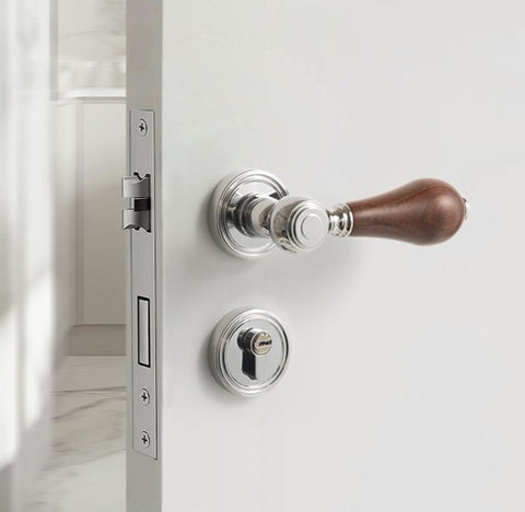 French Retro Bedroom Door Lock Walnut Silent Handle