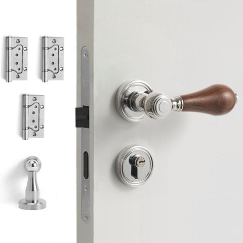 French Retro Bedroom Door Lock Walnut Silent Handle