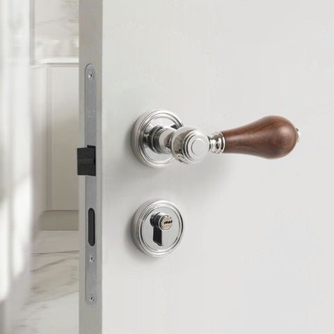 French Retro Bedroom Door Lock Walnut Silent Handle