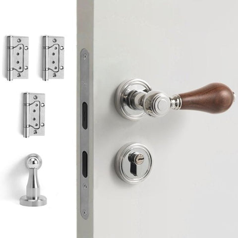 French Retro Bedroom Door Lock Walnut Silent Handle