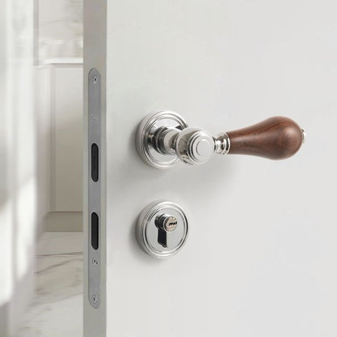 French Retro Bedroom Door Lock Walnut Silent Handle