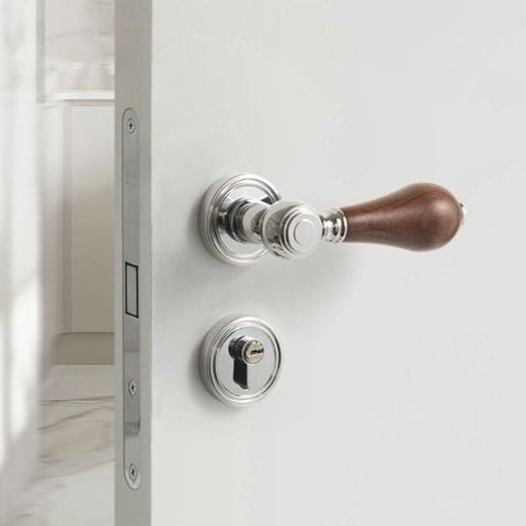 French Retro Bedroom Door Lock Walnut Silent Handle