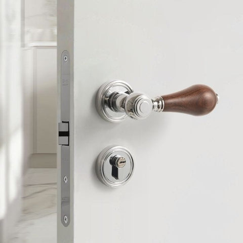French Retro Bedroom Door Lock Walnut Silent Handle