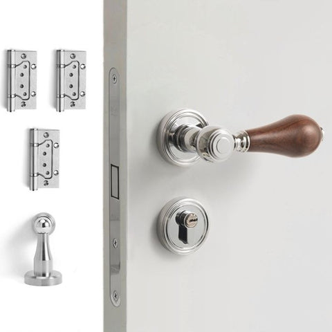 French Retro Bedroom Door Lock Walnut Silent Handle