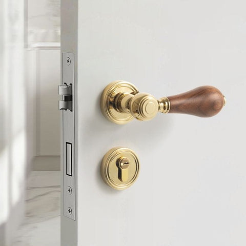 French Retro Bedroom Door Lock Walnut Silent Handle