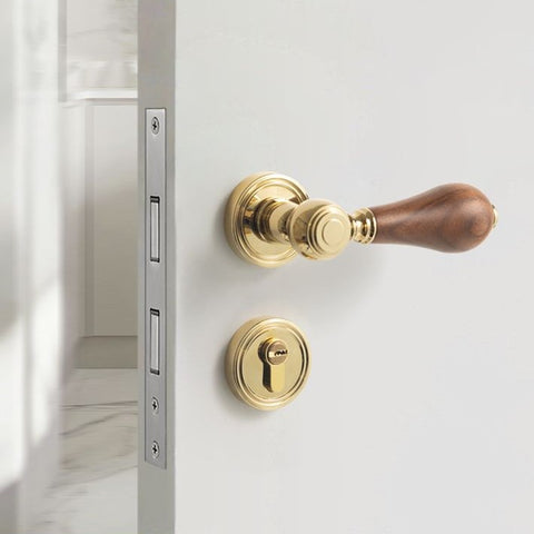French Retro Bedroom Door Lock Walnut Silent Handle