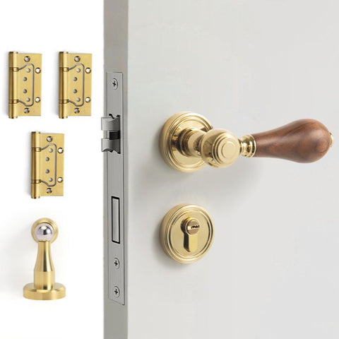 French Retro Bedroom Door Lock Walnut Silent Handle