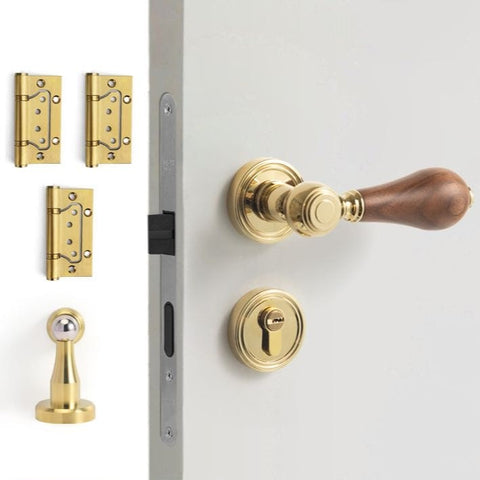 French Retro Bedroom Door Lock Walnut Silent Handle