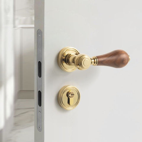 French Retro Bedroom Door Lock Walnut Silent Handle
