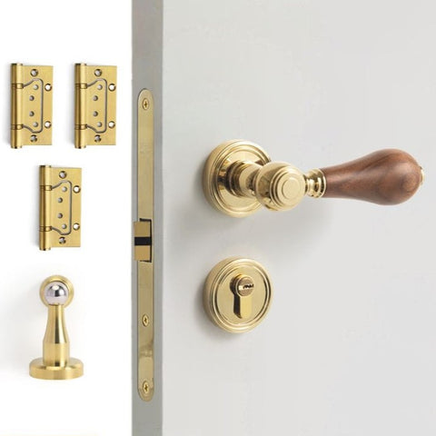 French Retro Bedroom Door Lock Walnut Silent Handle