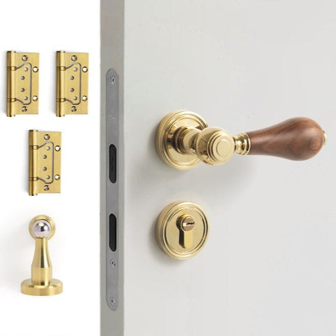 French Retro Bedroom Door Lock Walnut Silent Handle