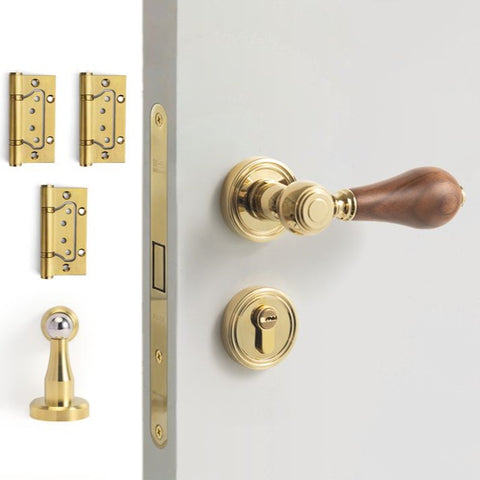 French Retro Bedroom Door Lock Walnut Silent Handle