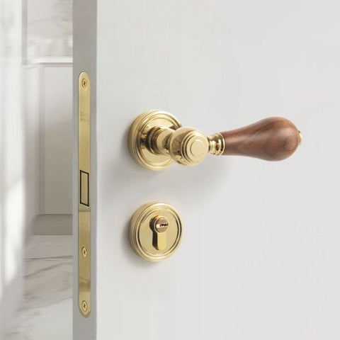 French Retro Bedroom Door Lock Walnut Silent Handle