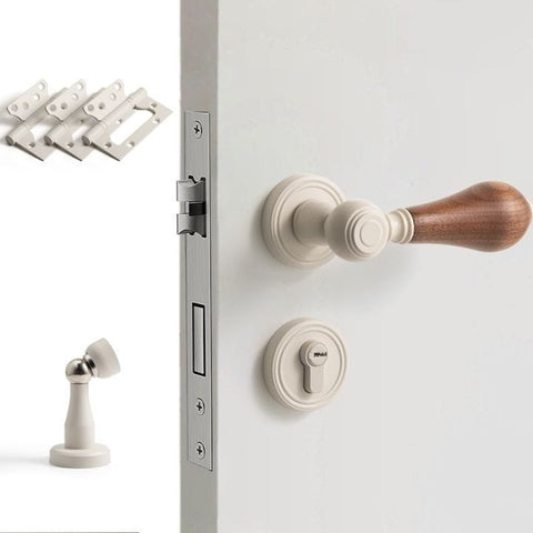 French Retro Bedroom Door Lock Walnut Silent Handle