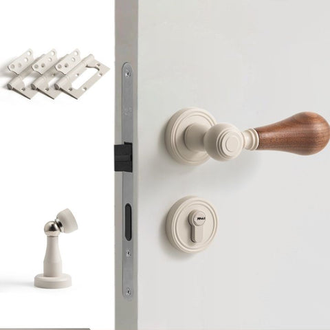French Retro Bedroom Door Lock Walnut Silent Handle