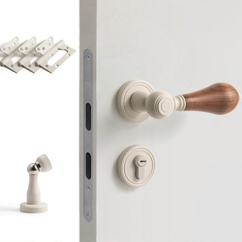 French Retro Bedroom Door Lock Walnut Silent Handle