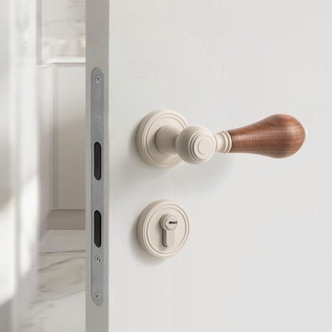 French Retro Bedroom Door Lock Walnut Silent Handle