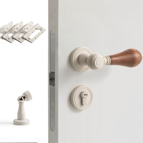 French Retro Bedroom Door Lock Walnut Silent Handle