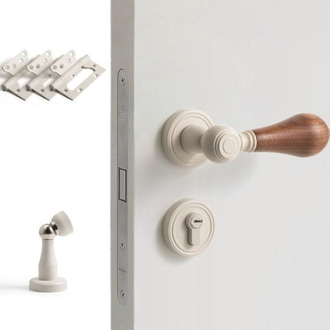 French Retro Bedroom Door Lock Walnut Silent Handle