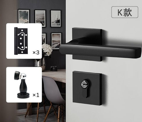 Black Door Lock Indoor Bedroom Bathroom Handle Split Lock