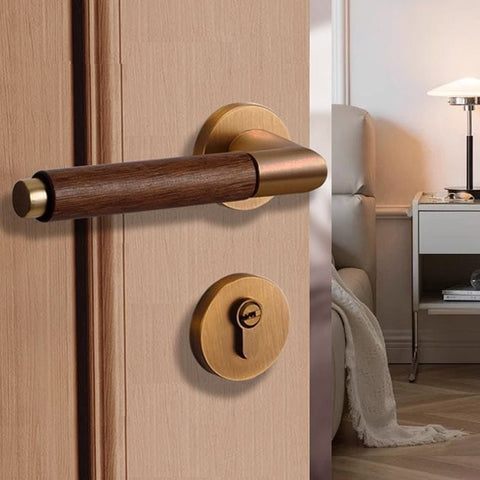 Walnut Wood Door Lock Retro Bedroom Silent Handle
