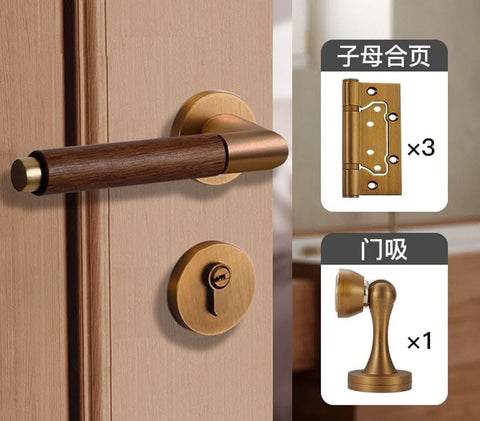 Walnut Wood Door Lock Retro Bedroom Silent Handle