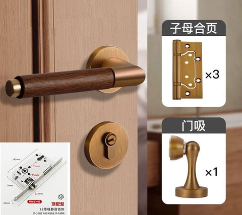 Walnut Wood Door Lock Retro Bedroom Silent Handle
