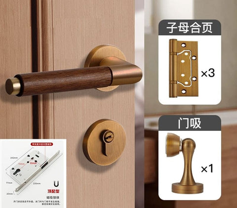 Walnut Wood Door Lock Retro Bedroom Silent Handle
