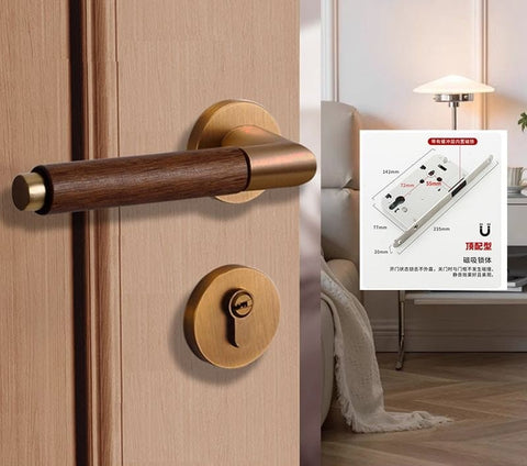 Walnut Wood Door Lock Retro Bedroom Silent Handle