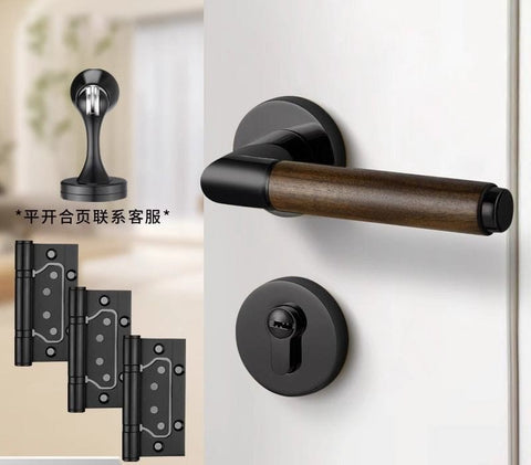 Walnut Wood Door Lock Retro Bedroom Silent Handle