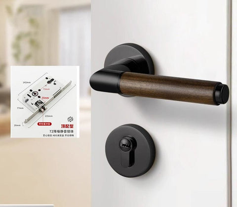 Walnut Wood Door Lock Retro Bedroom Silent Handle