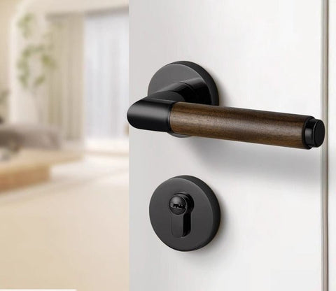 Walnut Wood Door Lock Retro Bedroom Silent Handle