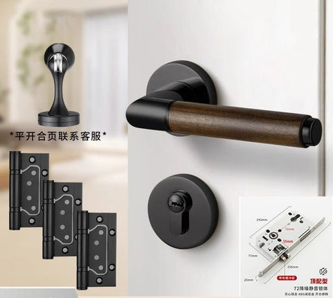 Walnut Wood Door Lock Retro Bedroom Silent Handle