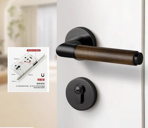 Walnut Wood Door Lock Retro Bedroom Silent Handle