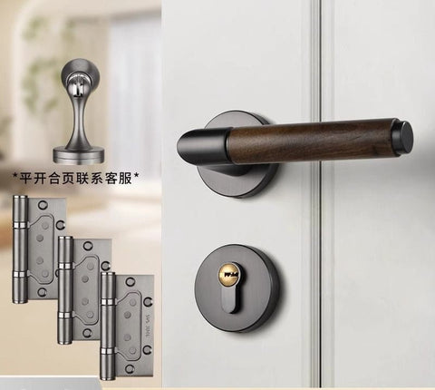 Walnut Wood Door Lock Retro Bedroom Silent Handle
