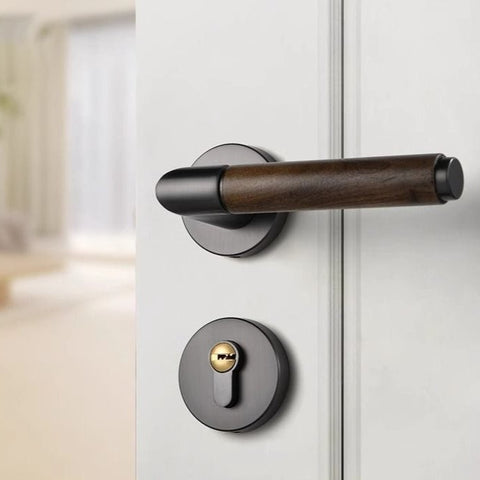 Walnut Wood Door Lock Retro Bedroom Silent Handle
