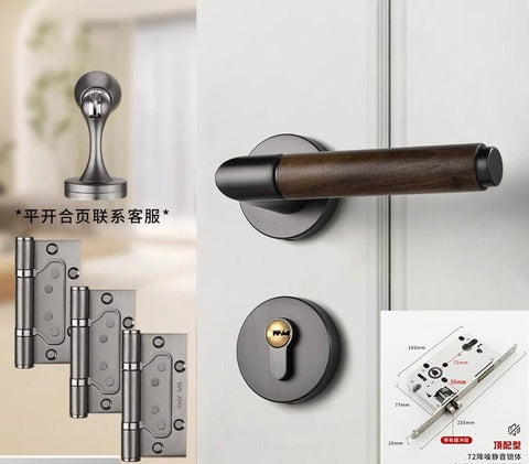Walnut Wood Door Lock Retro Bedroom Silent Handle