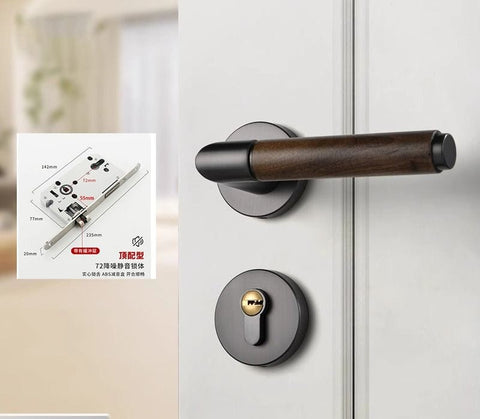 Walnut Wood Door Lock Retro Bedroom Silent Handle