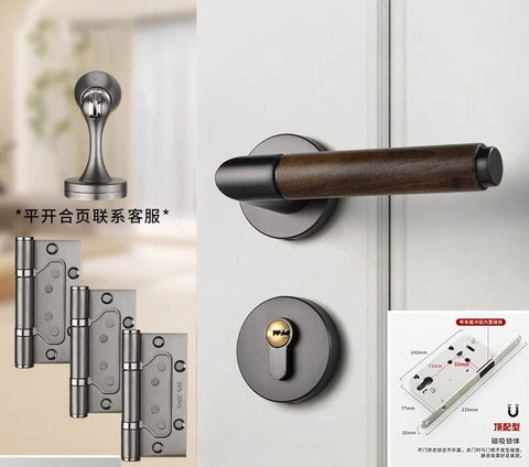 Walnut Wood Door Lock Retro Bedroom Silent Handle