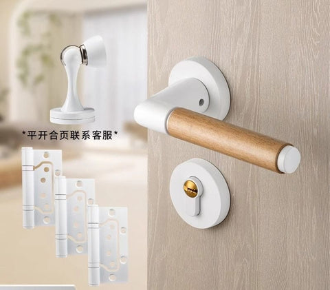 Walnut Wood Door Lock Retro Bedroom Silent Handle