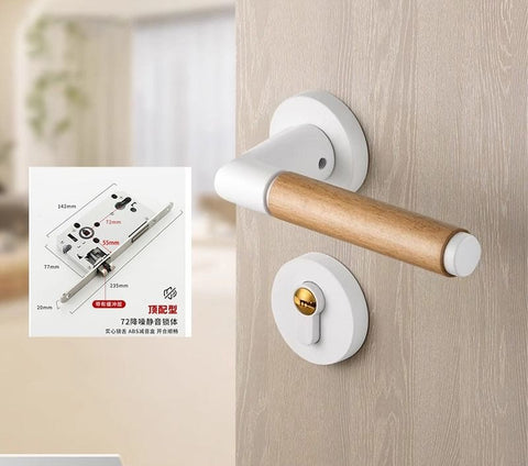 Walnut Wood Door Lock Retro Bedroom Silent Handle