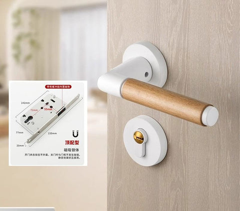 Walnut Wood Door Lock Retro Bedroom Silent Handle