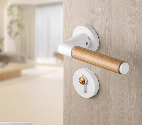 Walnut Wood Door Lock Retro Bedroom Silent Handle