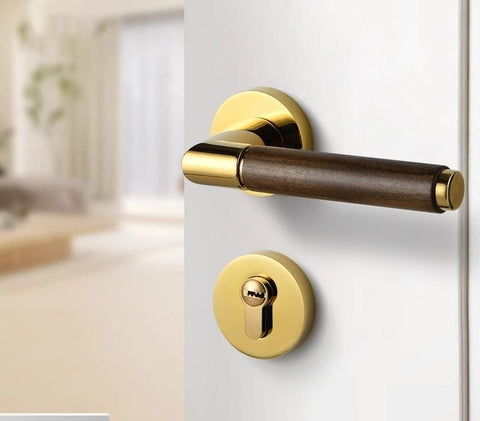Walnut Wood Door Lock Retro Bedroom Silent Handle