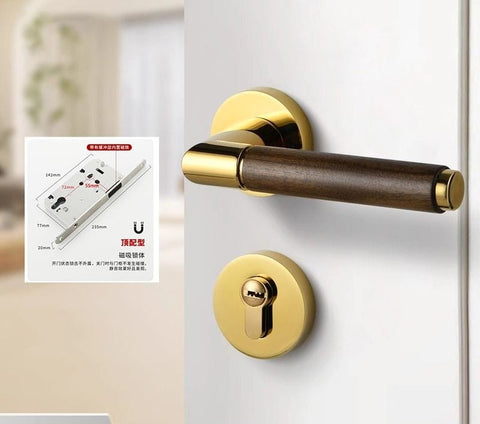 Walnut Wood Door Lock Retro Bedroom Silent Handle