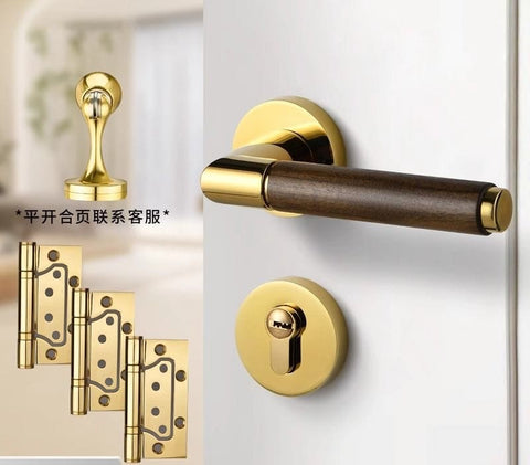 Walnut Wood Door Lock Retro Bedroom Silent Handle