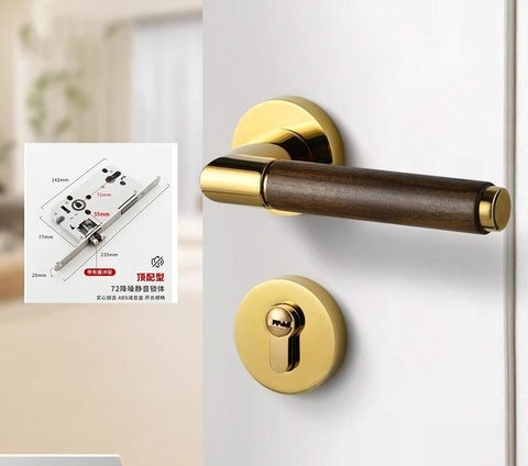 Walnut Wood Door Lock Retro Bedroom Silent Handle
