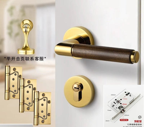 Walnut Wood Door Lock Retro Bedroom Silent Handle